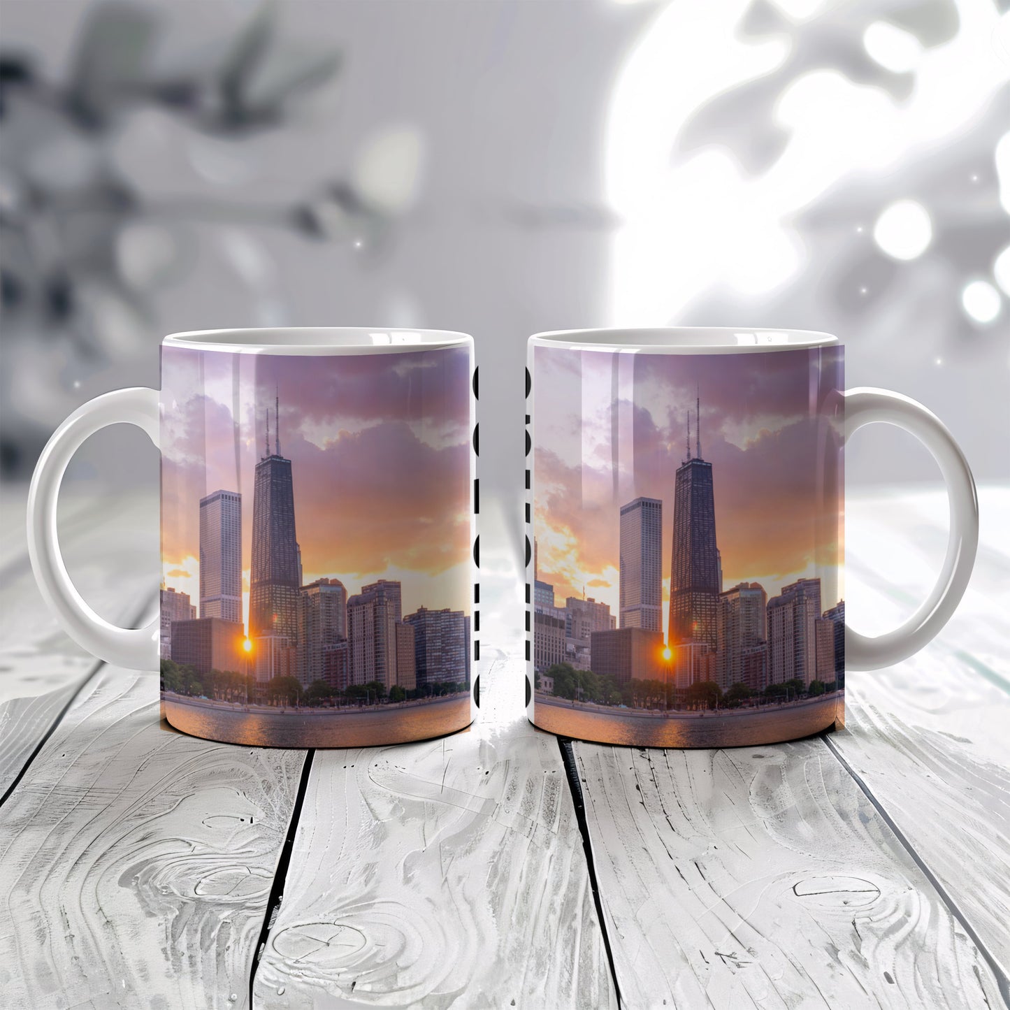 Coffee with the Hancock Tower at Golden Hour – Chicago Skyline in Your Hands