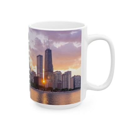Coffee with the Hancock Tower at Golden Hour – Chicago Skyline in Your Hands