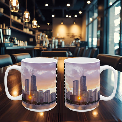 Coffee with the Hancock Tower at Golden Hour – Chicago Skyline in Your Hands