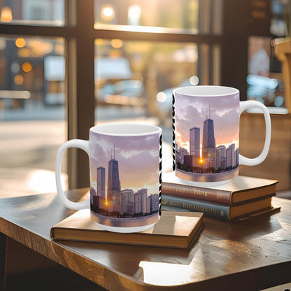 Coffee with the Hancock Tower at Golden Hour – Chicago Skyline in Your Hands