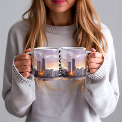 Coffee with the Hancock Tower at Golden Hour – Chicago Skyline in Your Hands