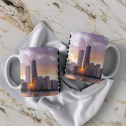 Coffee with the Hancock Tower at Golden Hour – Chicago Skyline in Your Hands