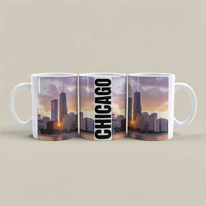 Coffee with the Hancock Tower at Golden Hour – Chicago Skyline in Your Hands