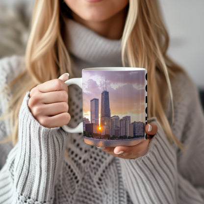 Coffee with the Hancock Tower at Golden Hour – Chicago Skyline in Your Hands