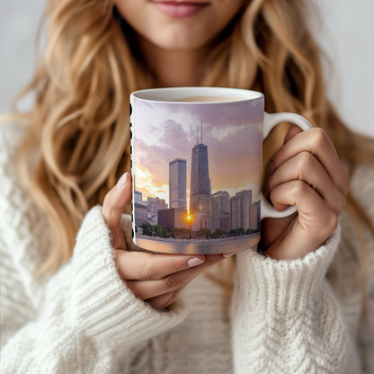 Coffee with the Hancock Tower at Golden Hour – Chicago Skyline in Your Hands