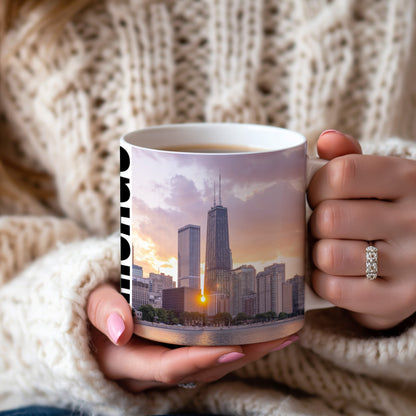 Coffee with the Hancock Tower at Golden Hour – Chicago Skyline in Your Hands