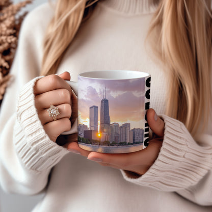 Coffee with the Hancock Tower at Golden Hour – Chicago Skyline in Your Hands